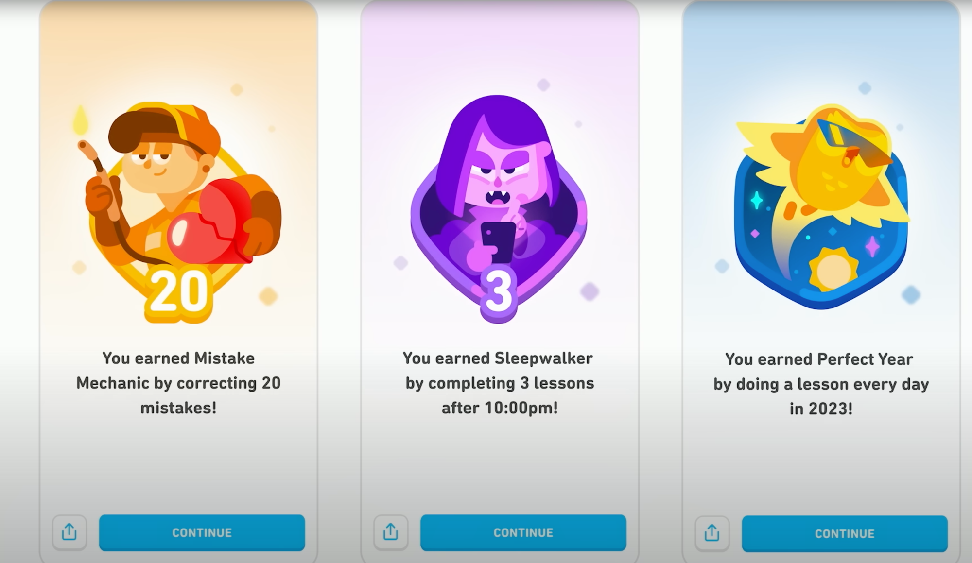 Duolingo's new achievements