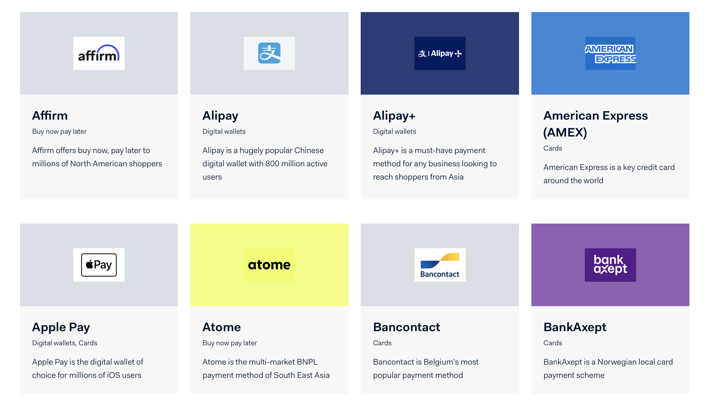 A selection of Adyen's payment methods